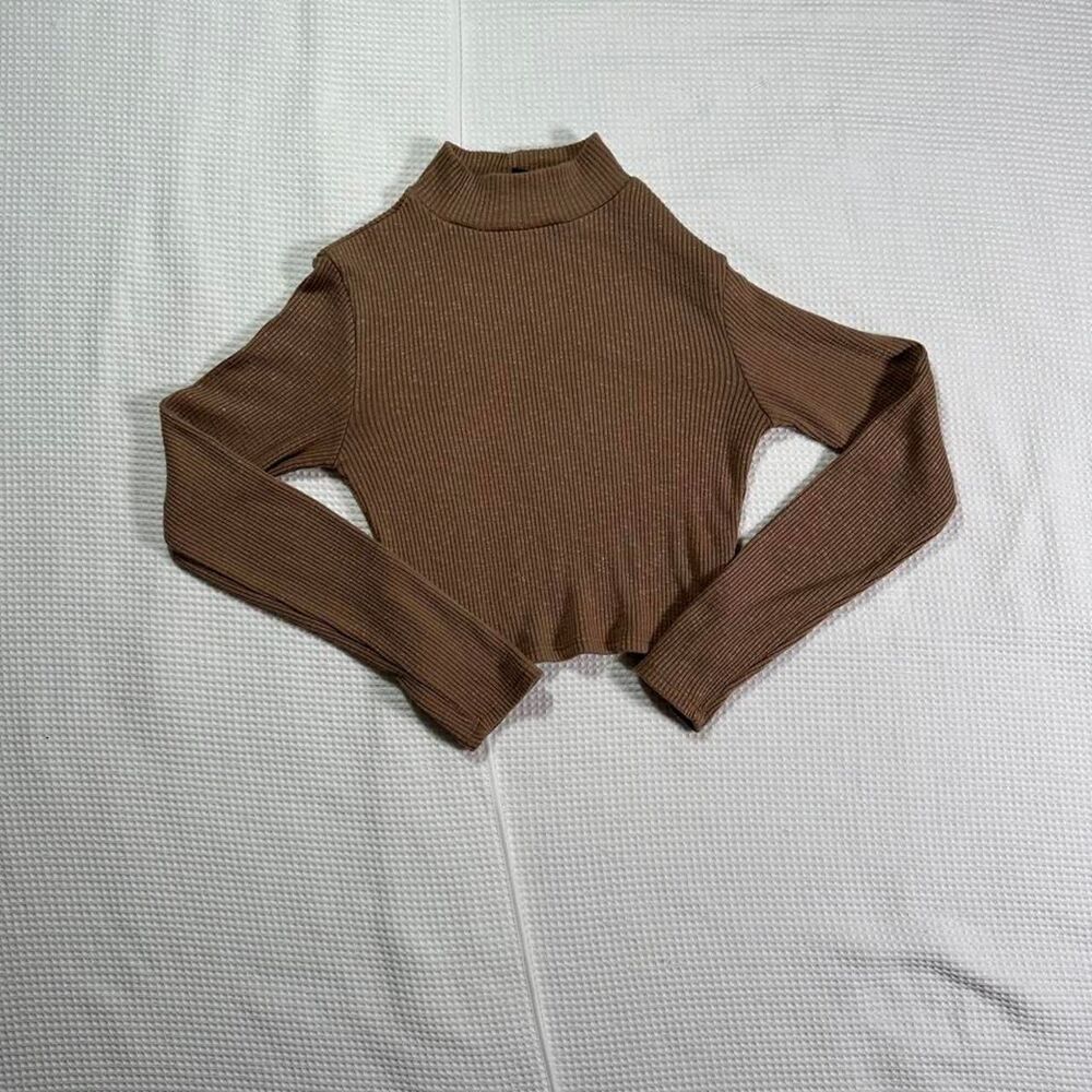 Fashion-nova Women's Brown Ribbed knit Turtleneck Top